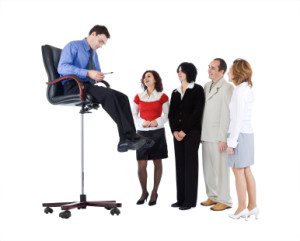 Business guru speaking to people