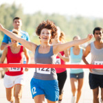 A group of runners in a cross country race.