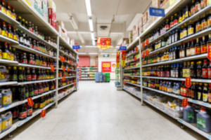 supermarket in blurry for background